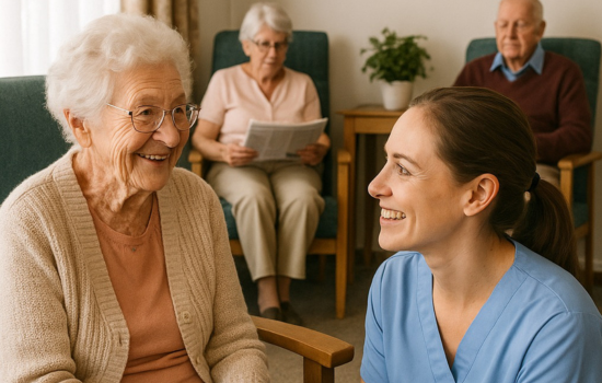 Nurse checking vitals with compassion